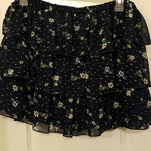 Navy floral tiered skirt